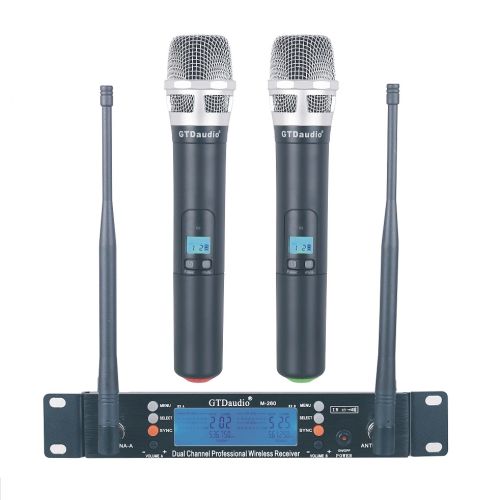 GTD Audio 2x100 Adjustable Frequency Channels UHF Wireless Hand-held Microphone DJ Karaoke Mic System 260H (Hand held mics)